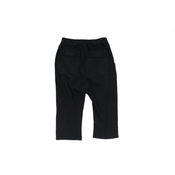 Rick Owens Men Cropped Pants Medium Black Cotton Drop Crotch Drawstring Trousers - Picture 2 of 10